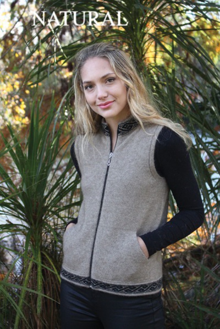 Lothlorian Merino Possum Motif Zip Vest with pockets image 0